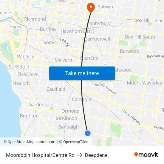 Moorabbin Hospital/Centre Rd to Deepdene map