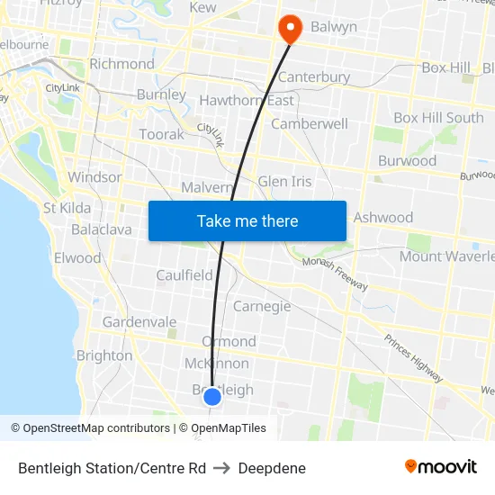 Bentleigh Station/Centre Rd to Deepdene map