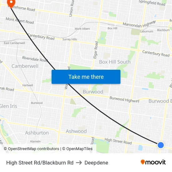 High Street Rd/Blackburn Rd to Deepdene map