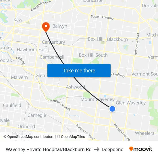 Waverley Private Hospital/Blackburn Rd to Deepdene map