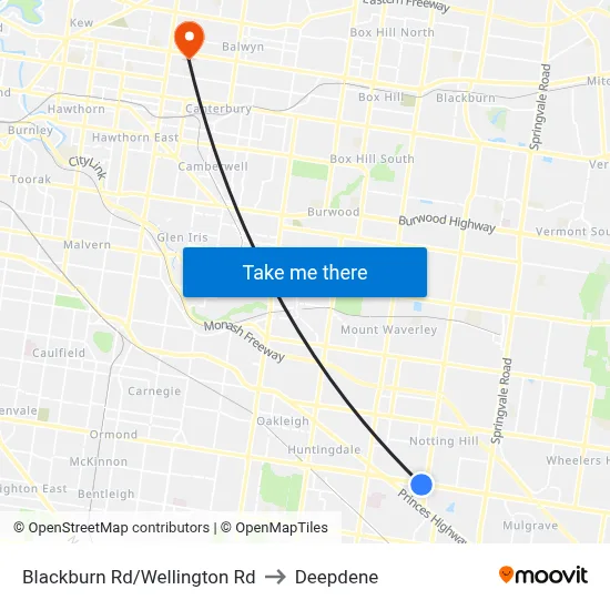 Blackburn Rd/Wellington Rd to Deepdene map