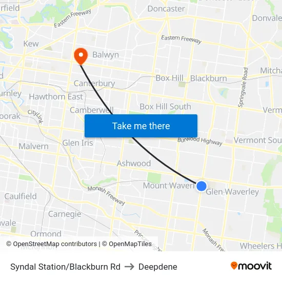 Syndal Station/Blackburn Rd to Deepdene map