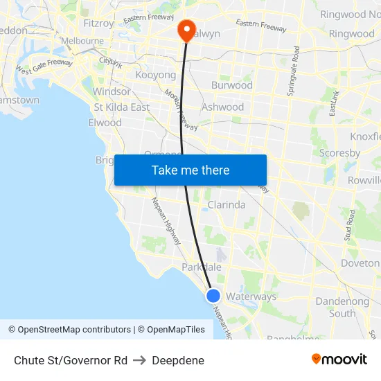 Chute St/Governor Rd to Deepdene map