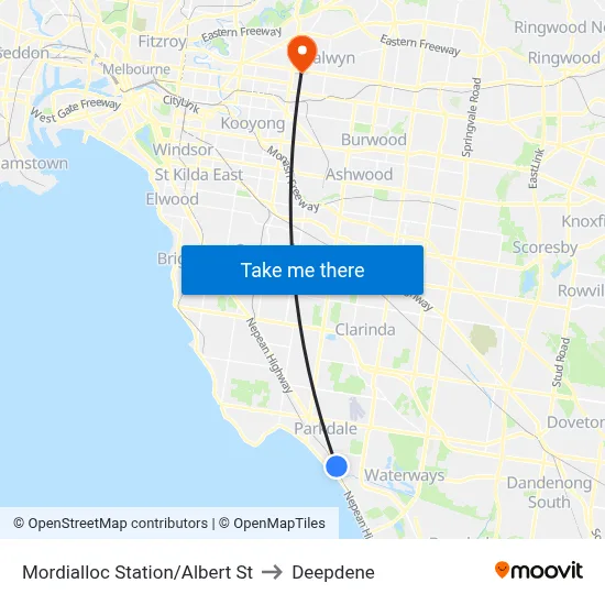 Mordialloc Station/Albert St to Deepdene map