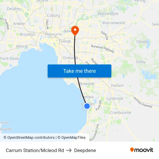 Carrum Station/Mcleod Rd to Deepdene map
