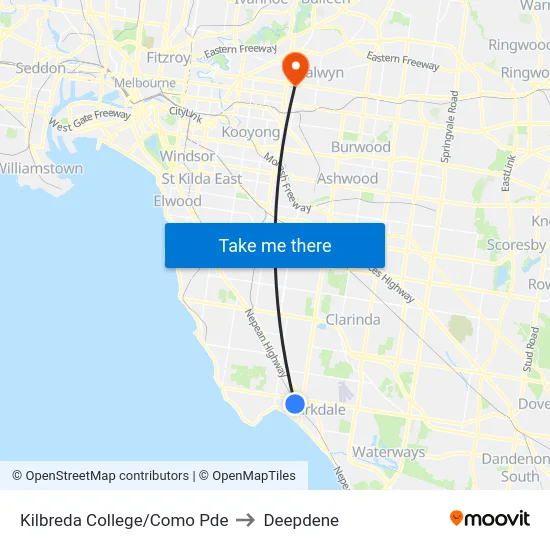 Kilbreda College/Como Pde to Deepdene map