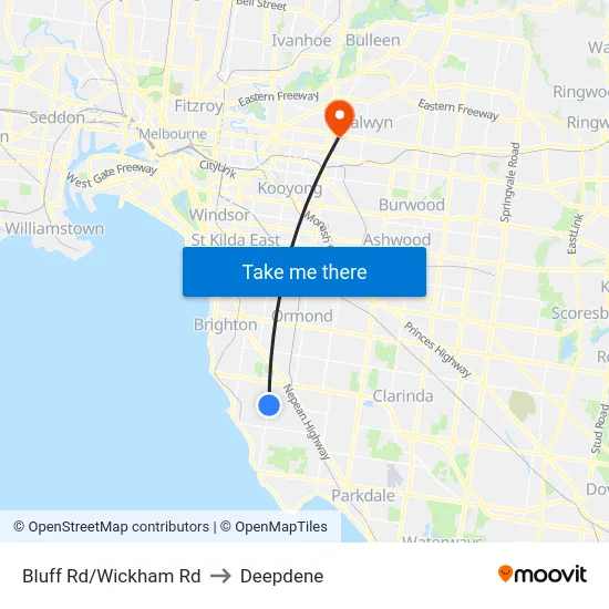 Bluff Rd/Wickham Rd to Deepdene map