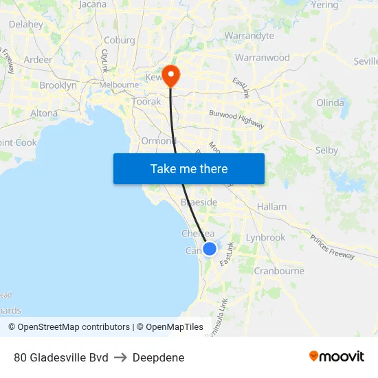 80 Gladesville Bvd to Deepdene map
