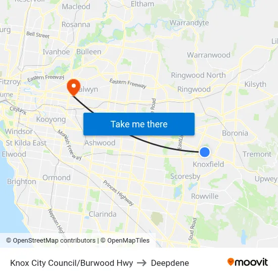 Knox City Council/Burwood Hwy to Deepdene map