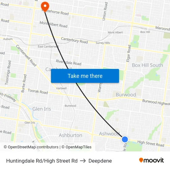 Huntingdale Rd/High Street Rd to Deepdene map