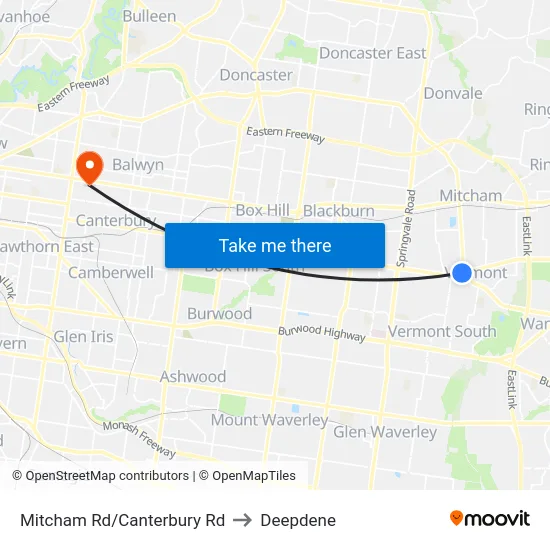 Mitcham Rd/Canterbury Rd to Deepdene map