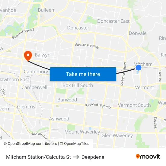 Mitcham Station/Calcutta St to Deepdene map