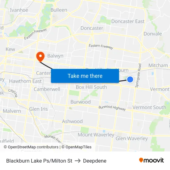 Blackburn Lake Ps/Milton St to Deepdene map