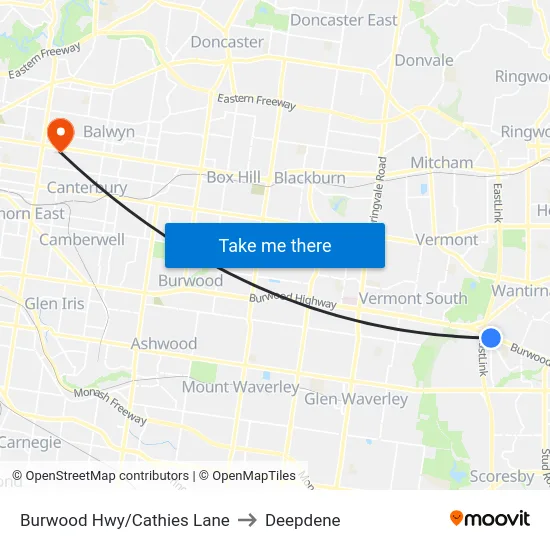Burwood Hwy/Cathies Lane to Deepdene map