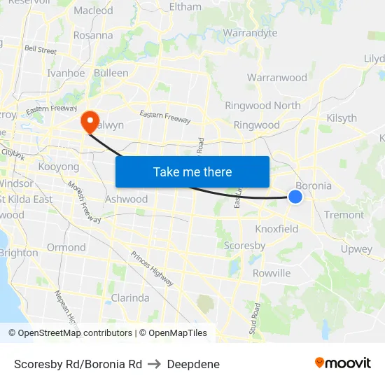 Scoresby Rd/Boronia Rd to Deepdene map