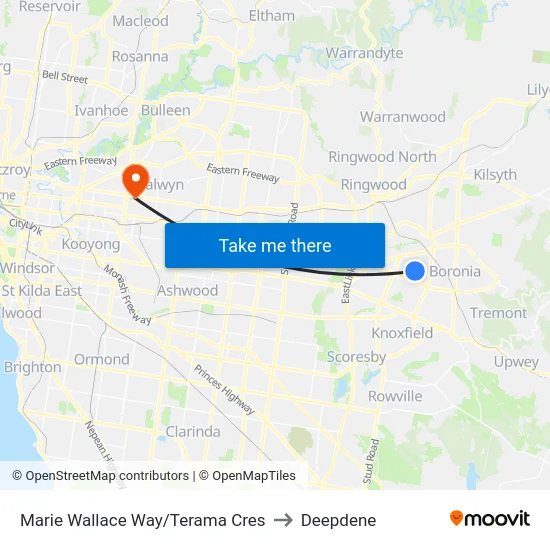 Marie Wallace Way/Terama Cres to Deepdene map