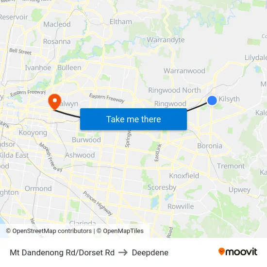 Mt Dandenong Rd/Dorset Rd to Deepdene map