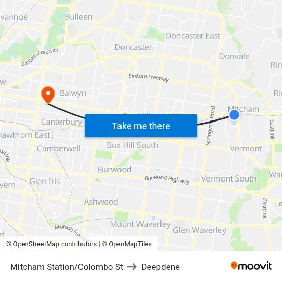 Mitcham Station/Colombo St to Deepdene map