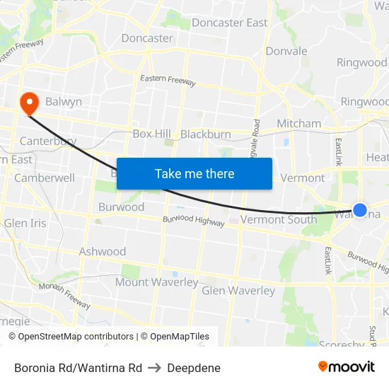 Boronia Rd/Wantirna Rd to Deepdene map