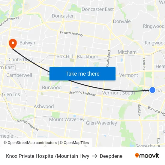 Knox Private Hospital/Mountain Hwy to Deepdene map