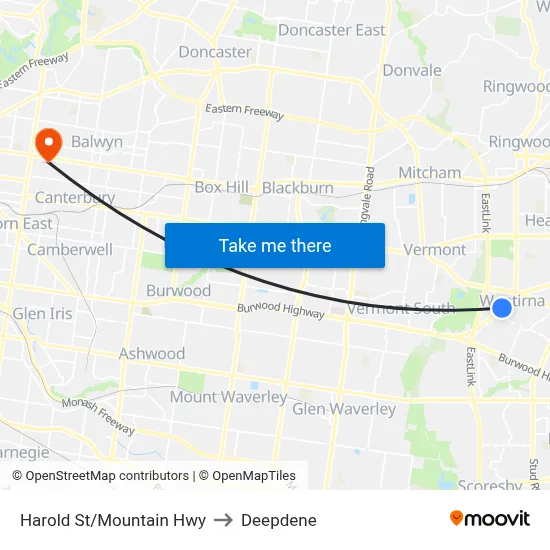 Harold St/Mountain Hwy to Deepdene map