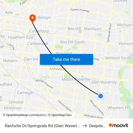 Ranfurlie Dr/Springvale Rd to Deepdene map