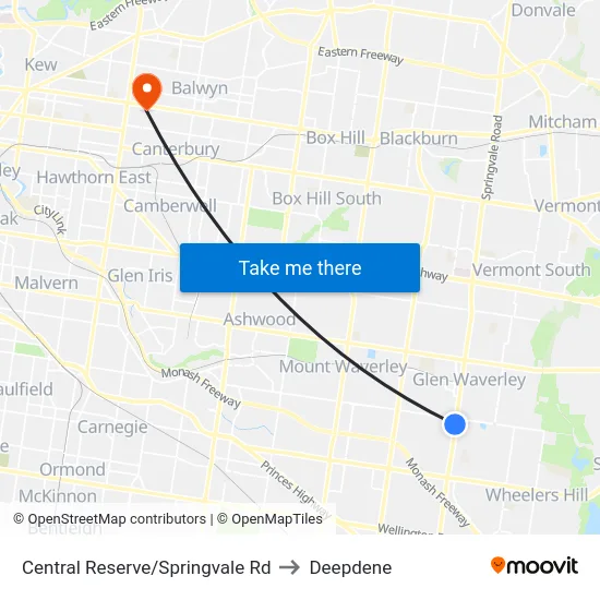 Central Reserve/Springvale Rd to Deepdene map