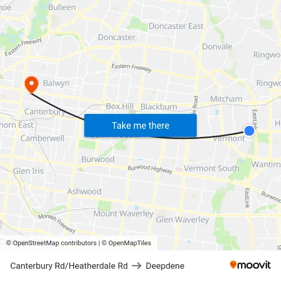 Canterbury Rd/Heatherdale Rd to Deepdene map
