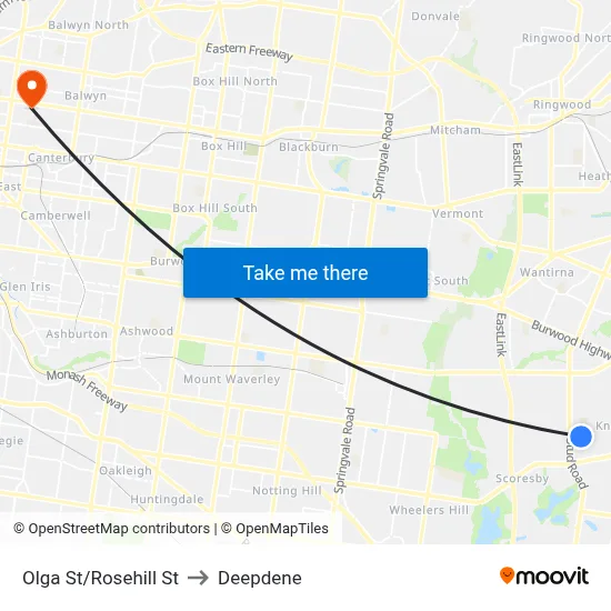 Olga St/Rosehill St to Deepdene map