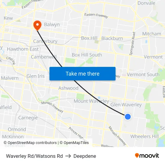 Waverley Rd/Watsons Rd to Deepdene map