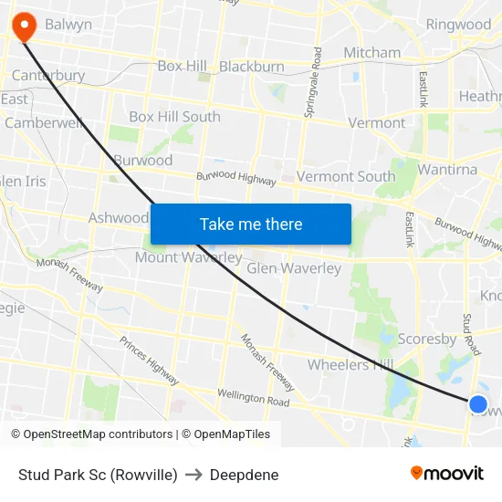 Stud Park Sc to Deepdene map