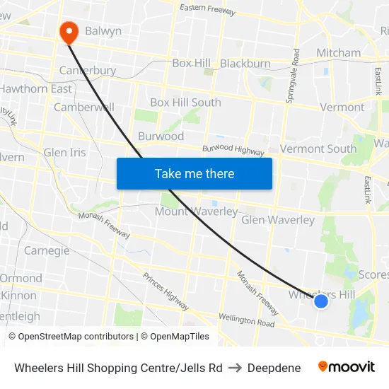 Wheelers Hill Shopping Centre/Jells Rd to Deepdene map