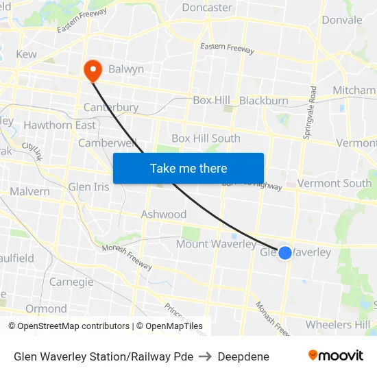Glen Waverley Station/Railway Pde to Deepdene map