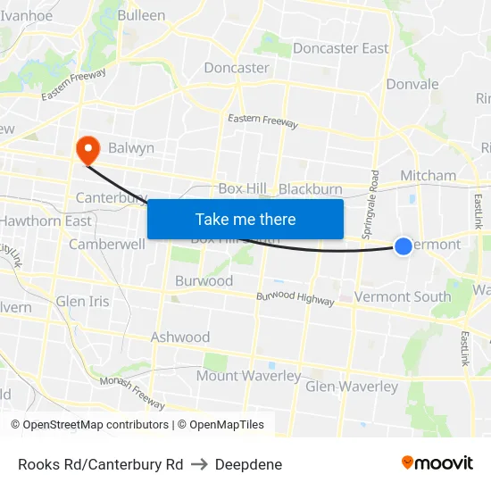 Rooks Rd/Canterbury Rd to Deepdene map