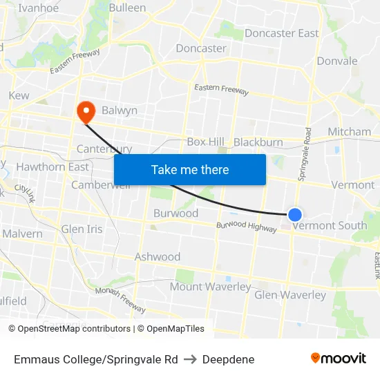 Emmaus College/Springvale Rd to Deepdene map