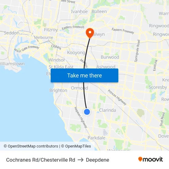 Cochranes Rd/Chesterville Rd to Deepdene map
