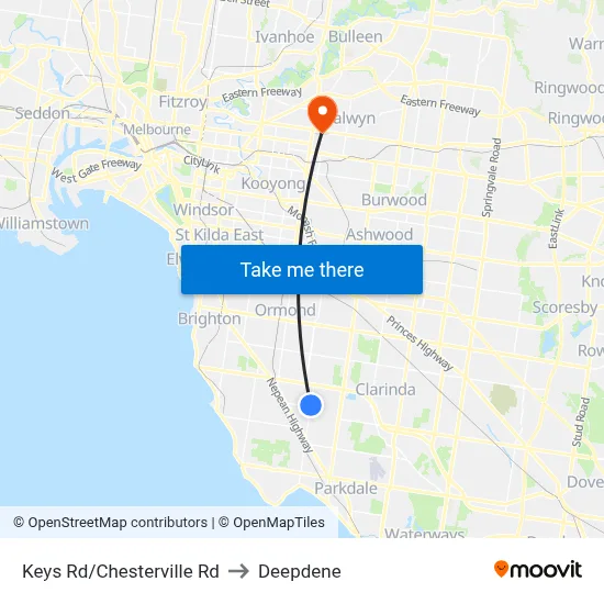 Keys Rd/Chesterville Rd to Deepdene map