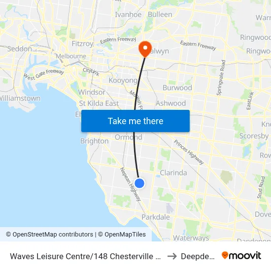 Waves Leisure Centre/148 Chesterville Rd to Deepdene map
