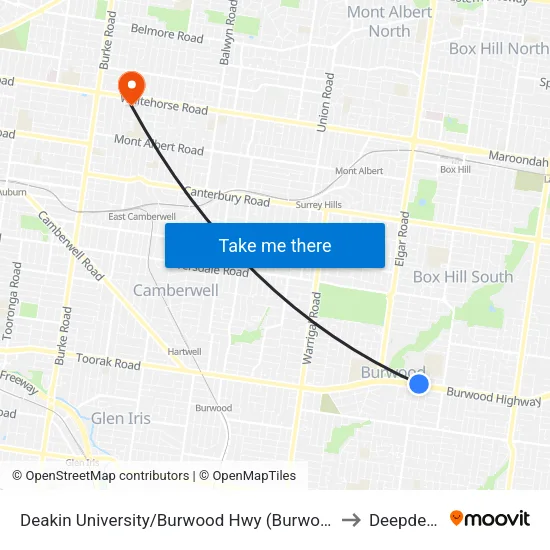 Deakin University/Burwood Hwy to Deepdene map