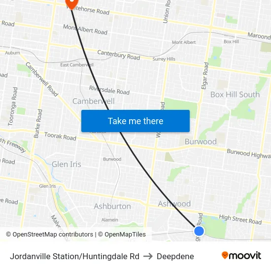 Jordanville Station/Huntingdale Rd to Deepdene map