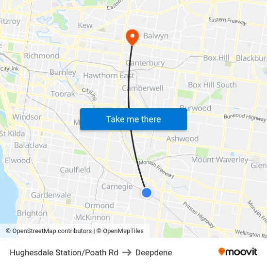 Hughesdale Station/Poath Rd to Deepdene map