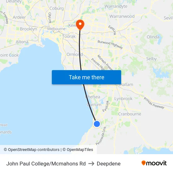 John Paul College/Mcmahons Rd to Deepdene map