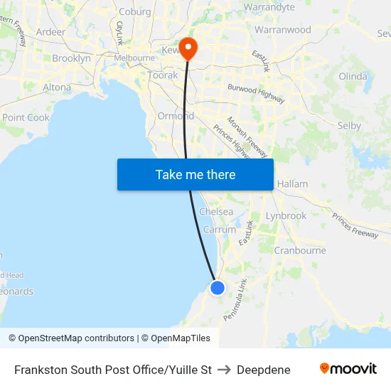 Frankston South Post Office/Yuille St to Deepdene map