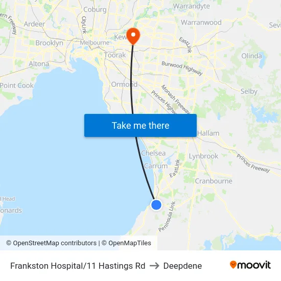 Frankston Hospital/11 Hastings Rd to Deepdene map