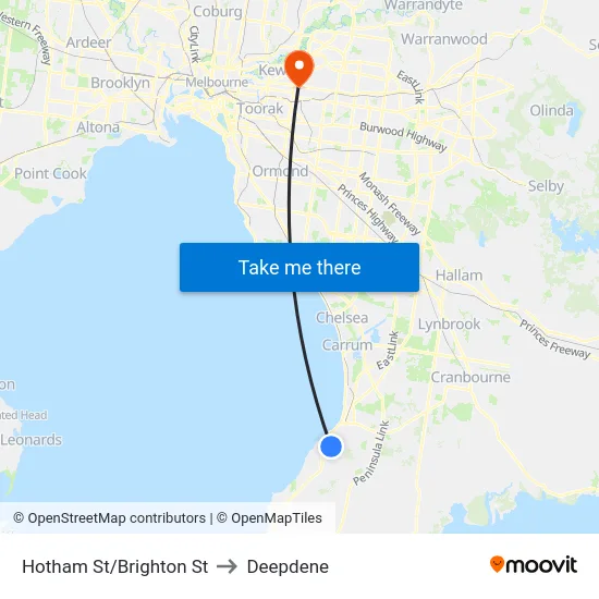 Hotham St/Brighton St to Deepdene map