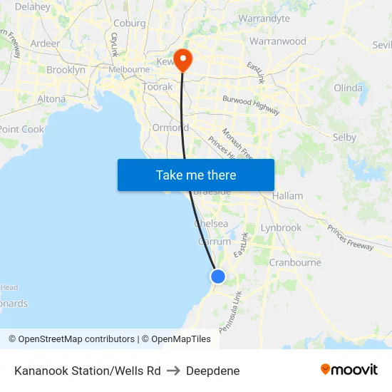 Kananook Station/Wells Rd to Deepdene map