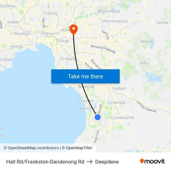 Hall Rd/Frankston-Dandenong Rd to Deepdene map