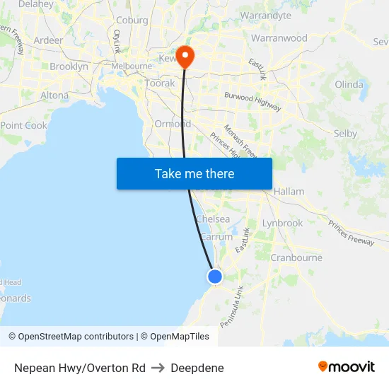 Nepean Hwy/Overton Rd to Deepdene map