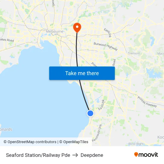 Seaford Station/Railway Pde to Deepdene map