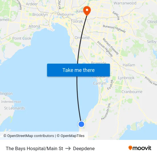 The Bays Hospital/Main St to Deepdene map